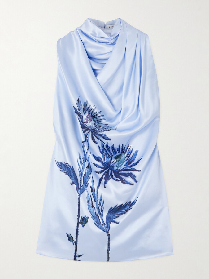 Altuzarra Sleary Draped Floral-print Silk-satin Top - Blue