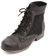 Thumbnail for your product : Charlotte Russe Lace Inset Lace-Up Combat Booties