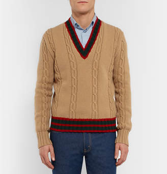 Gucci Slim-Fit Striped Cable-Knit Wool Sweater