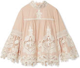 Thumbnail for your product : Anna Sui Cupid And Fairy Crocheted Lace-trimmed Cotton-gauze Blouse - Beige