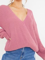 Thumbnail for your product : In The Style X Jac Jossa Drop Shoulder Wrap Soft Knit Top Pink