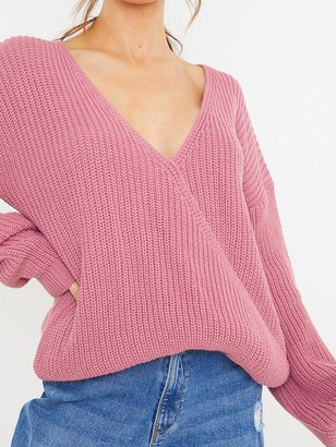 In The Style X Jac Jossa Drop Shoulder Wrap Soft Knit Top Pink