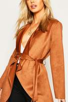 Thumbnail for your product : boohoo Petite Suedette Waterfall Duster Coat