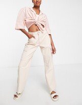 Thumbnail for your product : New Look Petite wide leg cargo jean in ecru