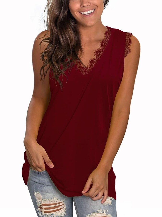 AMZ PLUS Womens Casual Plus Size V Neck Sleeveless Loose Fit Pullover Blouse Top