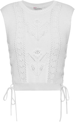 RED Valentino Crochet-trimmed Pointelle-knit Cotton Top