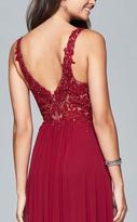 Thumbnail for your product : Faviana 8000 Long mesh v-neck dress with lace applique