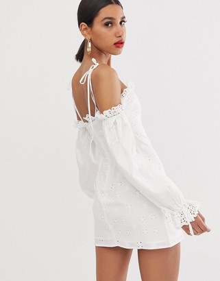 For Love & Lemons Vera broderie anglaise mini dress with cold shoulder