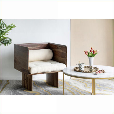 Trule Small Modern Beige Tufted Sofa with Natural Wood Legs | Wood | Seat Depth 29.5
