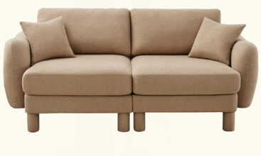 Latitude Run Boucle Fabric 2-Seater Loveseat Sofa Couch Distinctive Shell-Shaped Armrests,Cylindrical Legs Wrapped With Self-Fabric