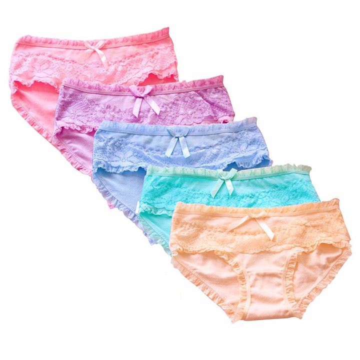 LORYLOLY Women Underwear Briefs Pack of 5 Daily Shorts Underpants for Slim Young Ladies Girls Comfortable Cotton Panties Assorted Knickers with Lace Trim 