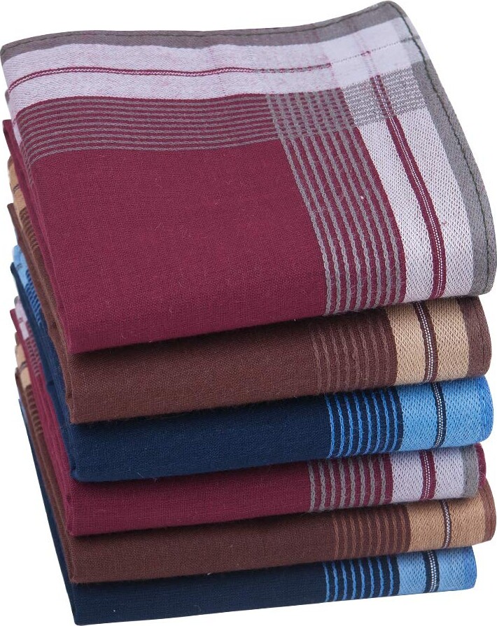 Houlife Mens Thick Handkerchiefs 100 60S Cotton Classic Stripe