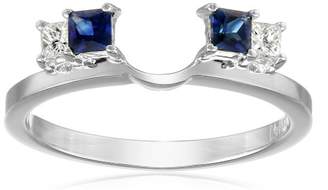 14k Gold 1/6carat Princess Diamond and Blue Sapphire Solitaire Enhancer Wedding Band (Fits 1/2carat-1carat Round/Princess Solitaire)