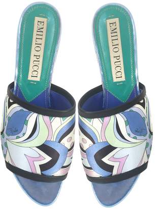 Emilio Pucci Cornflower Printed Canvas And Leather Flat Slide Sandals
