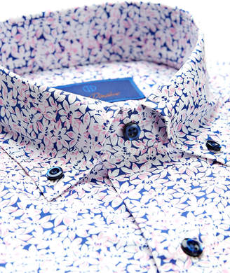 David Donahue Men's Floral-Print Sport Shirt, Blue/Pink
