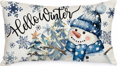 MAXAYA Winter Pillow Cover 12X20 Inch Snowman Snowflake Trees Decoration Holiday Farmhouse Pillow Case Decor For Home Sofa Couch (Blue) AA642-12