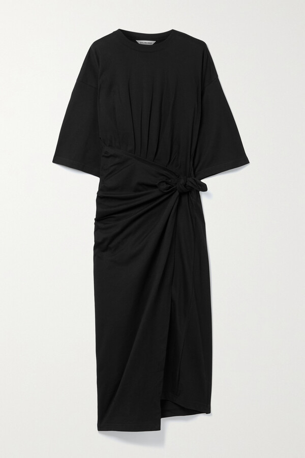 Balenciaga Asymmetric Cotton-jersey Wrap Dress - Black - ShopStyle