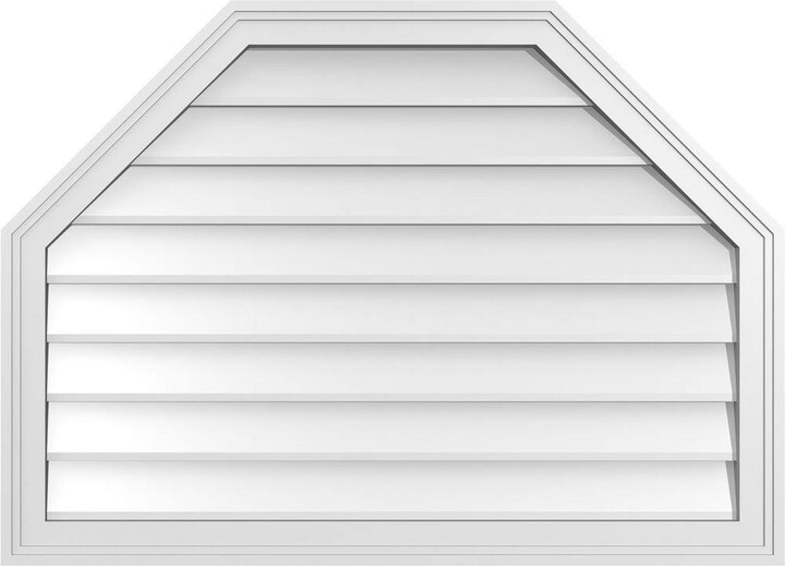 36 in. x 26 in. Octagonal Top Surface Mount PVC Gable Vent: Decorative with Brickmould Frame