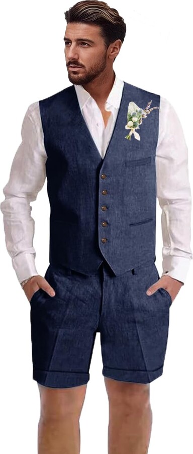 Mens Suits Beach Wedding Suit Shorts Dsteng Mens Linen Suit