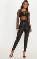 Thumbnail for your product : PrettyLittleThing Black Sheer Metallic Flock Crew Neck Long Sleeve Top