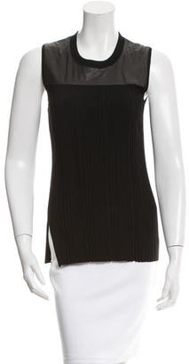 Reed Krakoff Leather-Accented Rib Knit Top