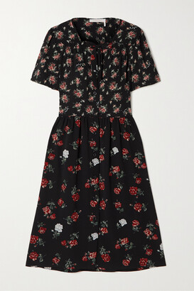 See by Chloe Juliette Pleated Floral-print Recycled Crepe De Chine Dress - Black