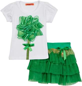 Funkyberry Flower Applique Shirt & Tiered Skirt Set (Toddler Girls)