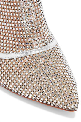 Gianvito Rossi 105 Crystal-embellished Metallic Leather And Mesh Ankle Boots - Silver