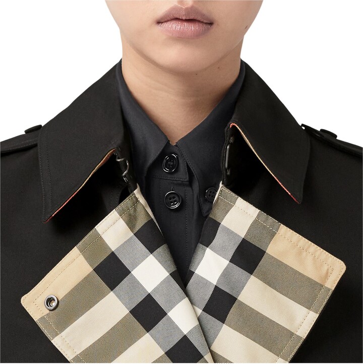 Burberry Long Check Lapel Gabardine Trench Coat