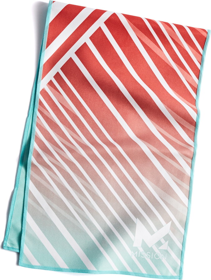 MISSION Original Cooling Towel Evaporative Cool Technology, Cools Instantly When Wet, UPF 50, Illusion Stripe High Risk Red