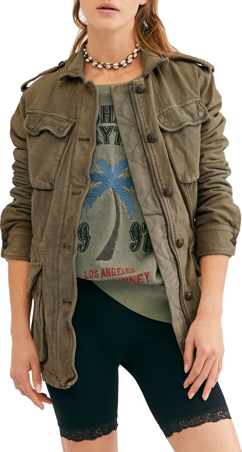 $148 Free People Not Your Brother's Military Style Jacket Deep Sea Teal Blue M 