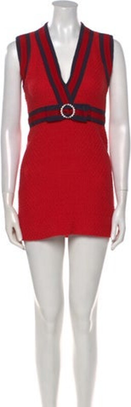Gucci Sheath Dress From the 2017 Collection by Alessandro Michele Red Sylvie Web Accent Grosgrain, Crystal & Bow Accents Sleeveless with V-Neck Exposed Zip Closure at Back Designer