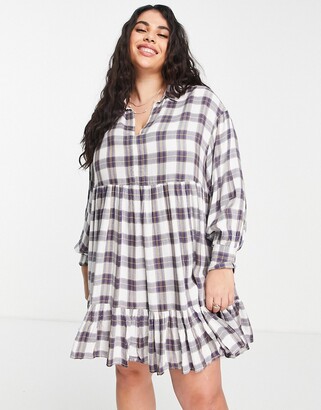 Simply Be tiered smock dress in navy check
