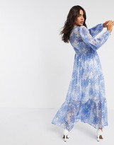 Thumbnail for your product : ASOS DESIGN soft drawstring waist pleated maxi dress in floral print