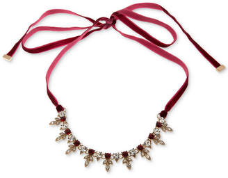 Marchesa Gold-Tone Clear & Red Crystal Velvet Tie Choker Necklace