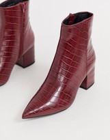 Thumbnail for your product : New Look pointed block heeled boots in dark red croc