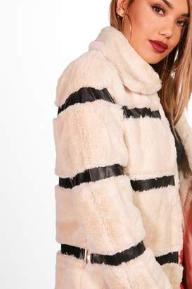 boohoo Stripe Faux Fur Coat