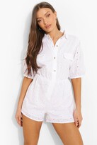 Thumbnail for your product : boohoo Puff Sleeve Pocket Detail Broderie Playsuit