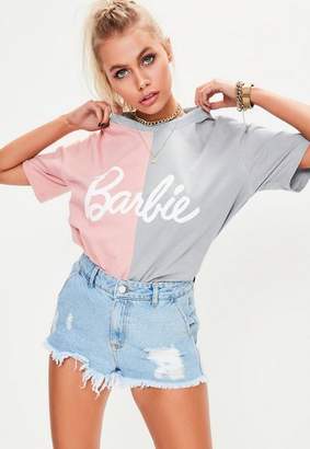 Missguided Barbie x Grey Spliced 'Barbie' T-shirt, Multicolour