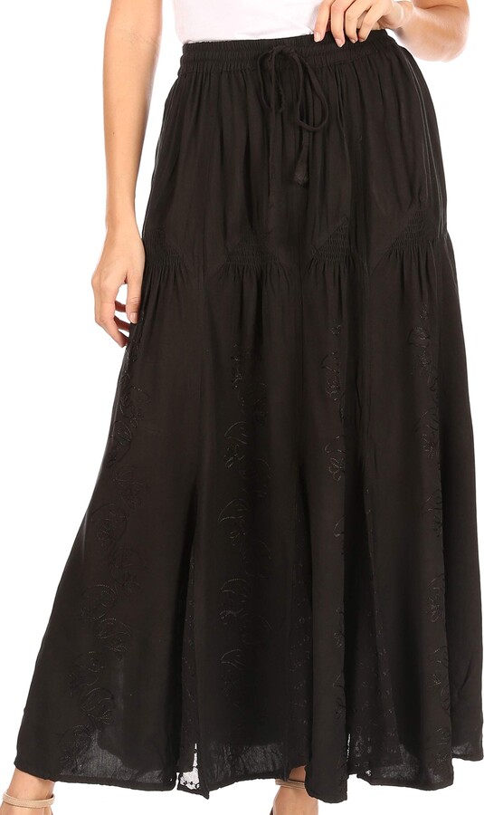 Sakkas 4484 - Olivia Womens Maxi Bohemian Gypsy Long Skirt with Elastic  Waist and Lace - Black - OS - ShopStyle