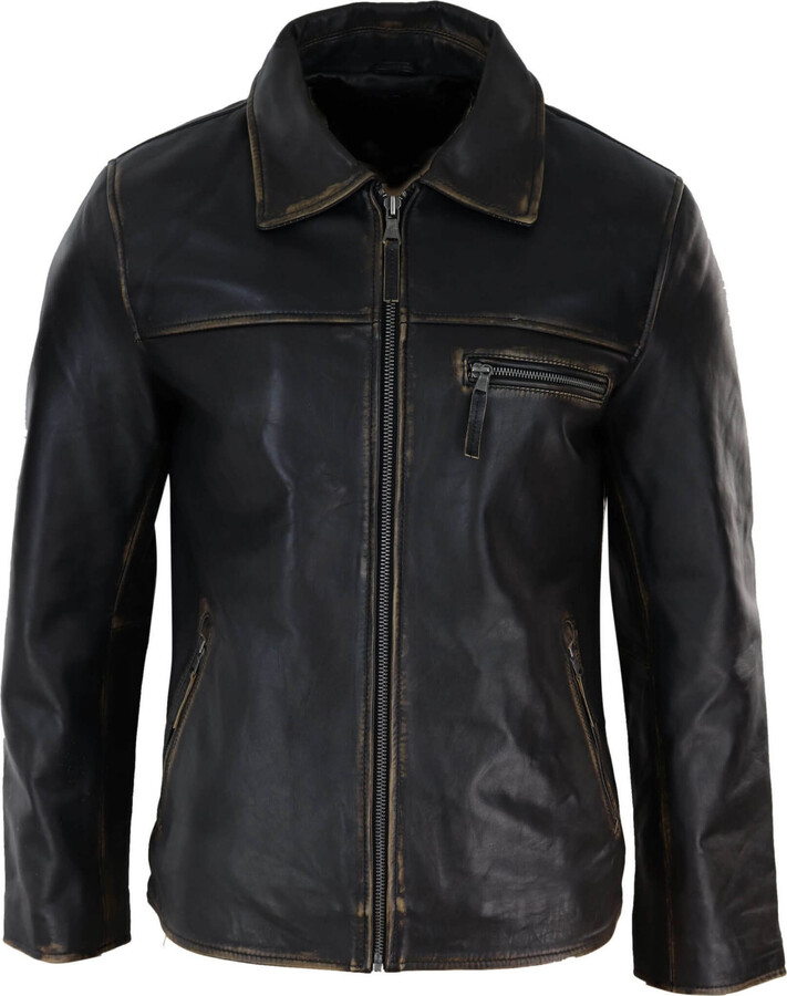 TruClothing Classic Real Leather Collar Box Jacket