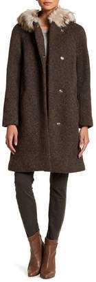 Eliza J Removable Faux Fur Trim Mid-Length Padded Coat