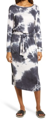 Fraiche by J Tie Dye Belted Long Sleeve Midi Dress