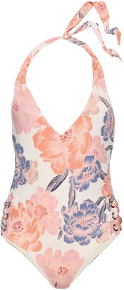 Tori Praver Swimwear Lace-up Floral-print Halterneck Swimsuit