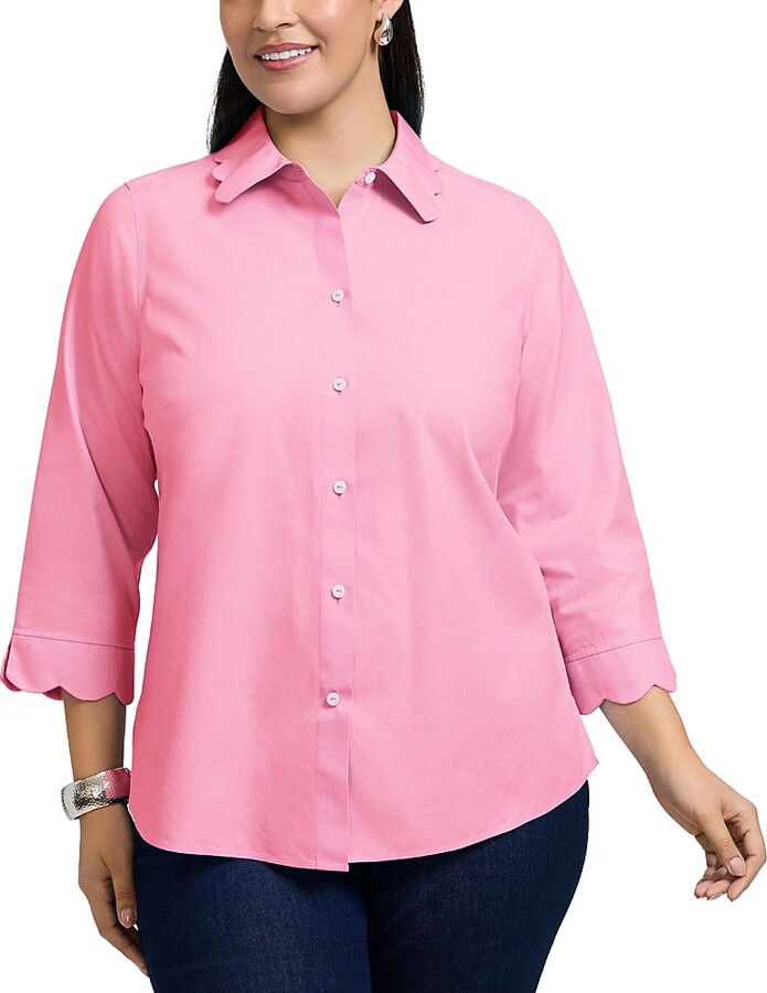 Foxcroft Plus Gwen Three Quarter Sleeve Pinpoint Oxford Shirt