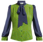 Thumbnail for your product : Edeltrud Hofmann - Sofi Pussy Bow Silk Blouse - Womens - Green Multi