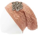 Thumbnail for your product : Charlotte Russe Beaded Diamante Applique Pointelle Beanie