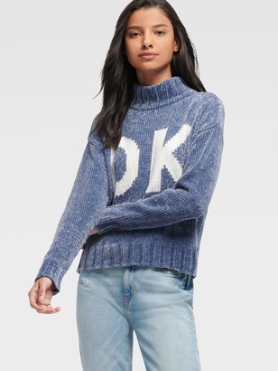 DKNY Women's Chunky Chenille Logo Sweater - Black/Ivory - Size XX-Small