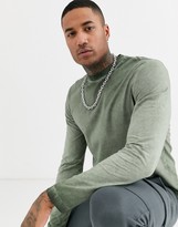 Thumbnail for your product : ASOS DESIGN long sleeve t-shirt with pigment wash in khaki