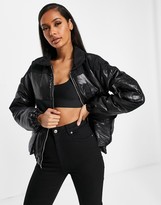 Thumbnail for your product : Qed London puffer jacket with PU panels in black
